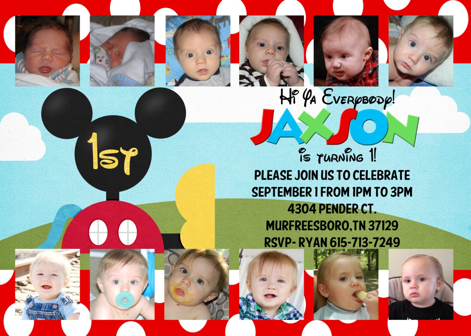 Mickey Mouse Invitation 1st Birthday Customized By Andyneal331