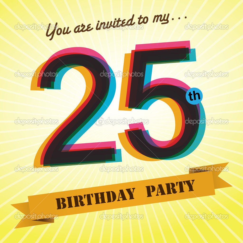 25th Birthday Party Invite, Template Design In Retro Style