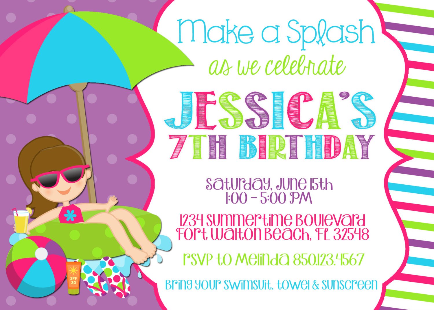 7th Birthday Pool Party Invitation Wording