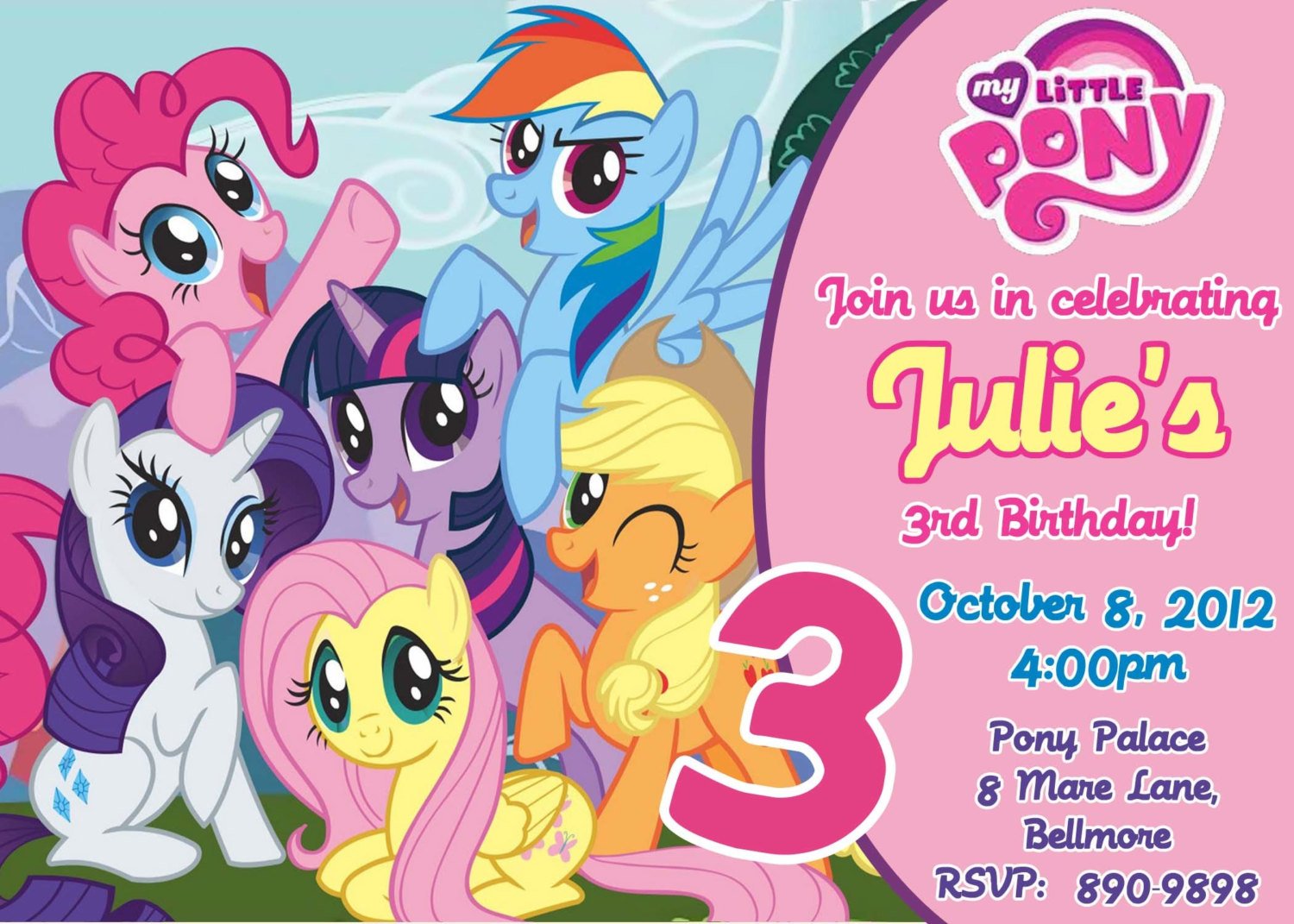 Custom Photo Invitations My Little Pony Birthday By Asapinvites