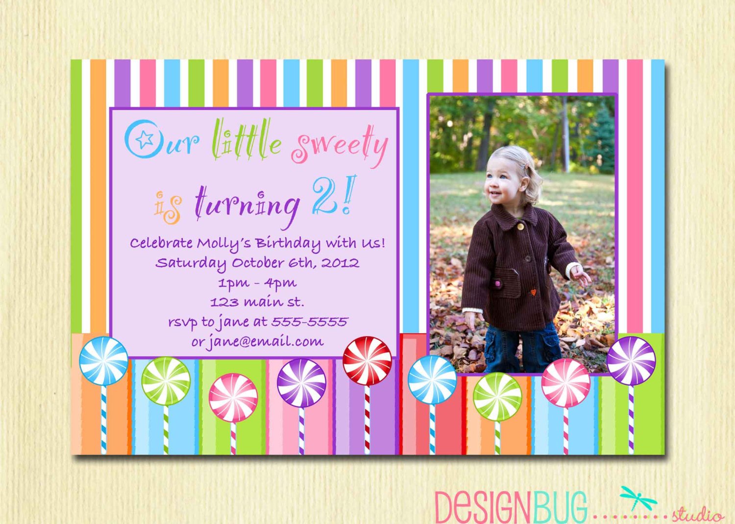 Girls Lollipop Birthday Party Invitation