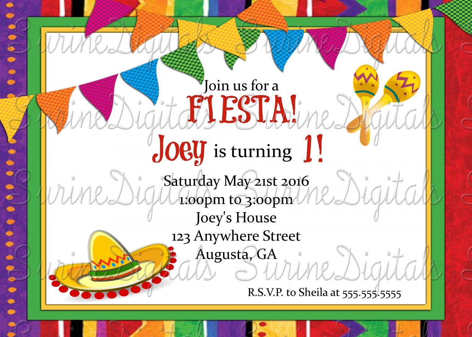 Let's Fiesta Invitation  Spanish Themed Birthday Party Invitation