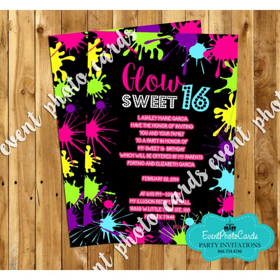 Neon Glow Sweet 15 Invites, Quinceanera Birthday Invitations