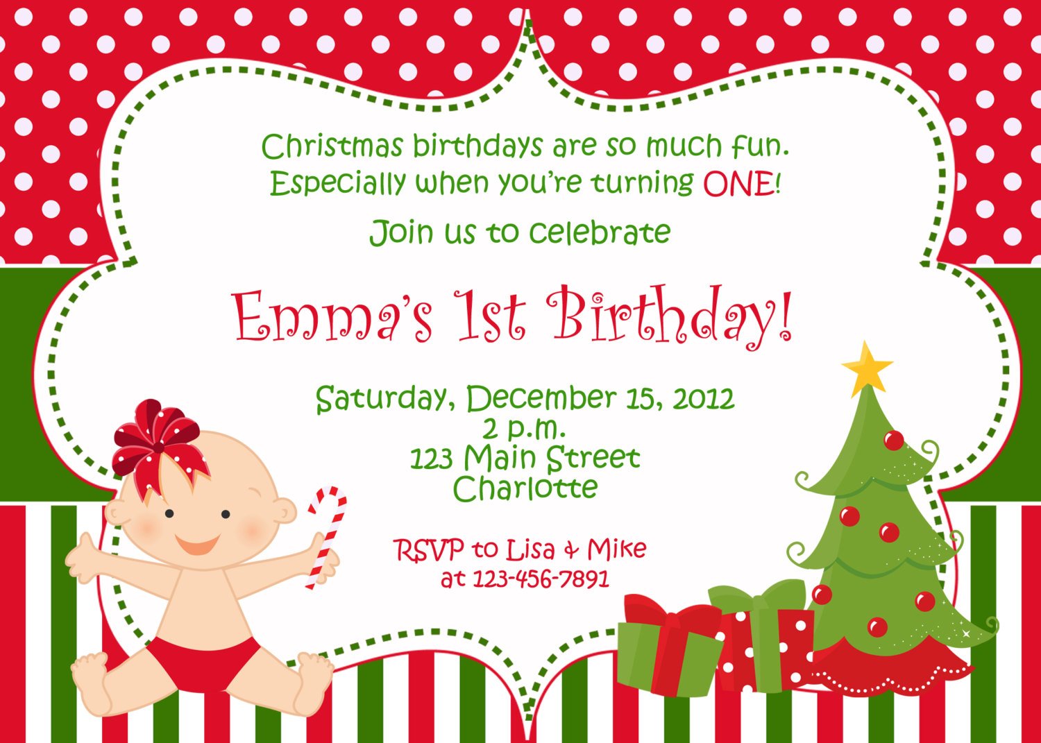 Wonderful Christmas Birthday Party Invitations