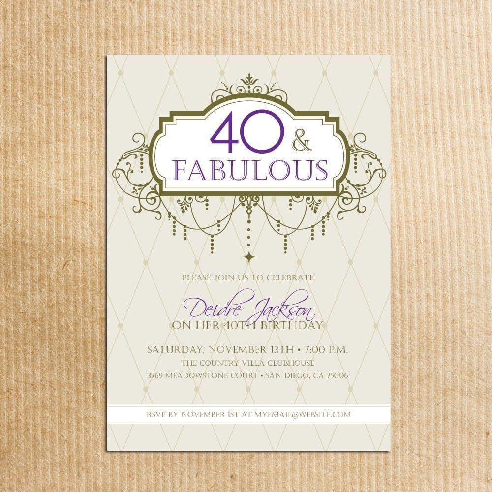 Adult 40th Birthday Party Invitations Digital File