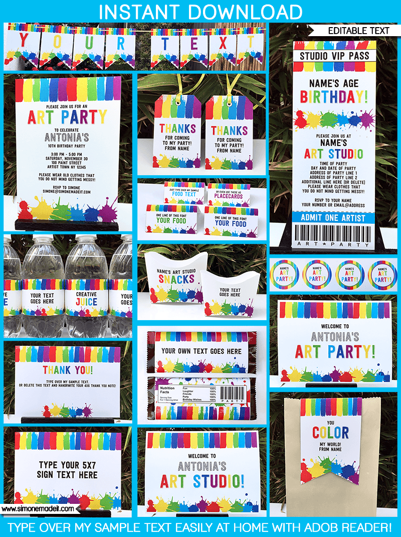 Art Birthday Party Theme Printables