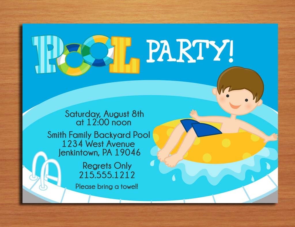 Boy Pool Party Invitation Cards Printable Diy