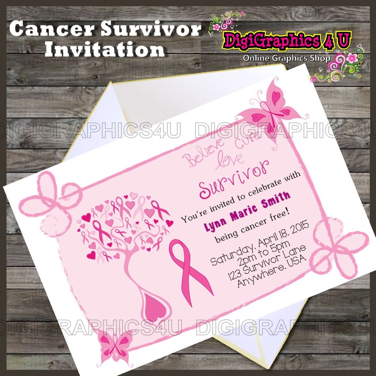 Breast Cancer Survivor Party Invitation Printable Digital File