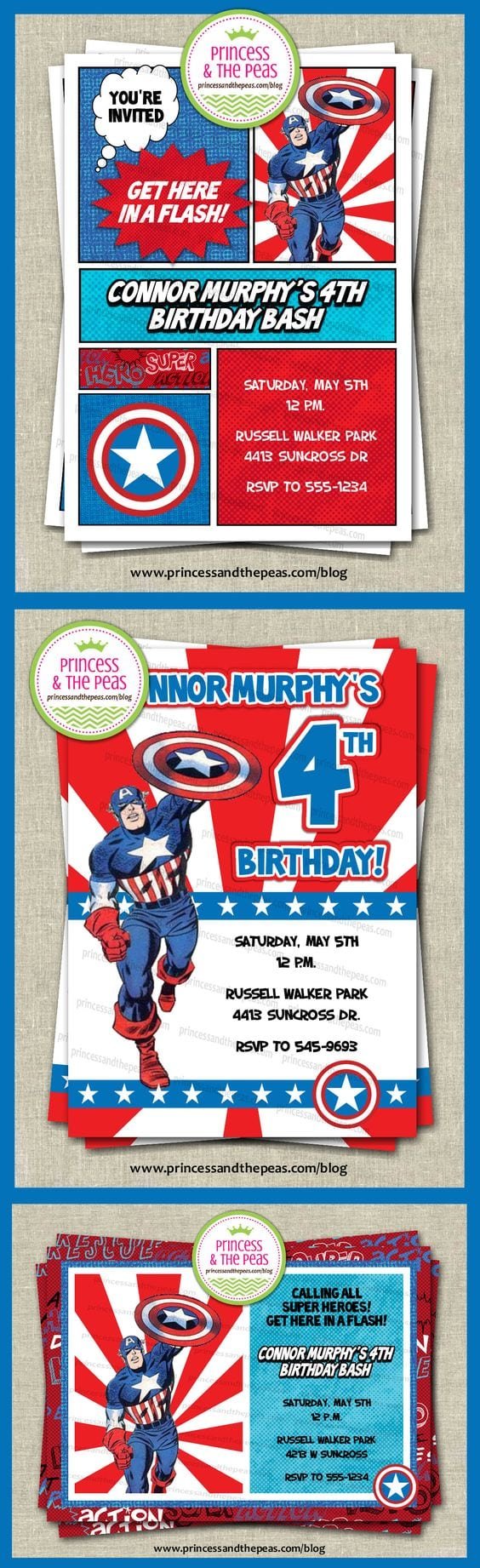 Captain America Personalized Party Invitations