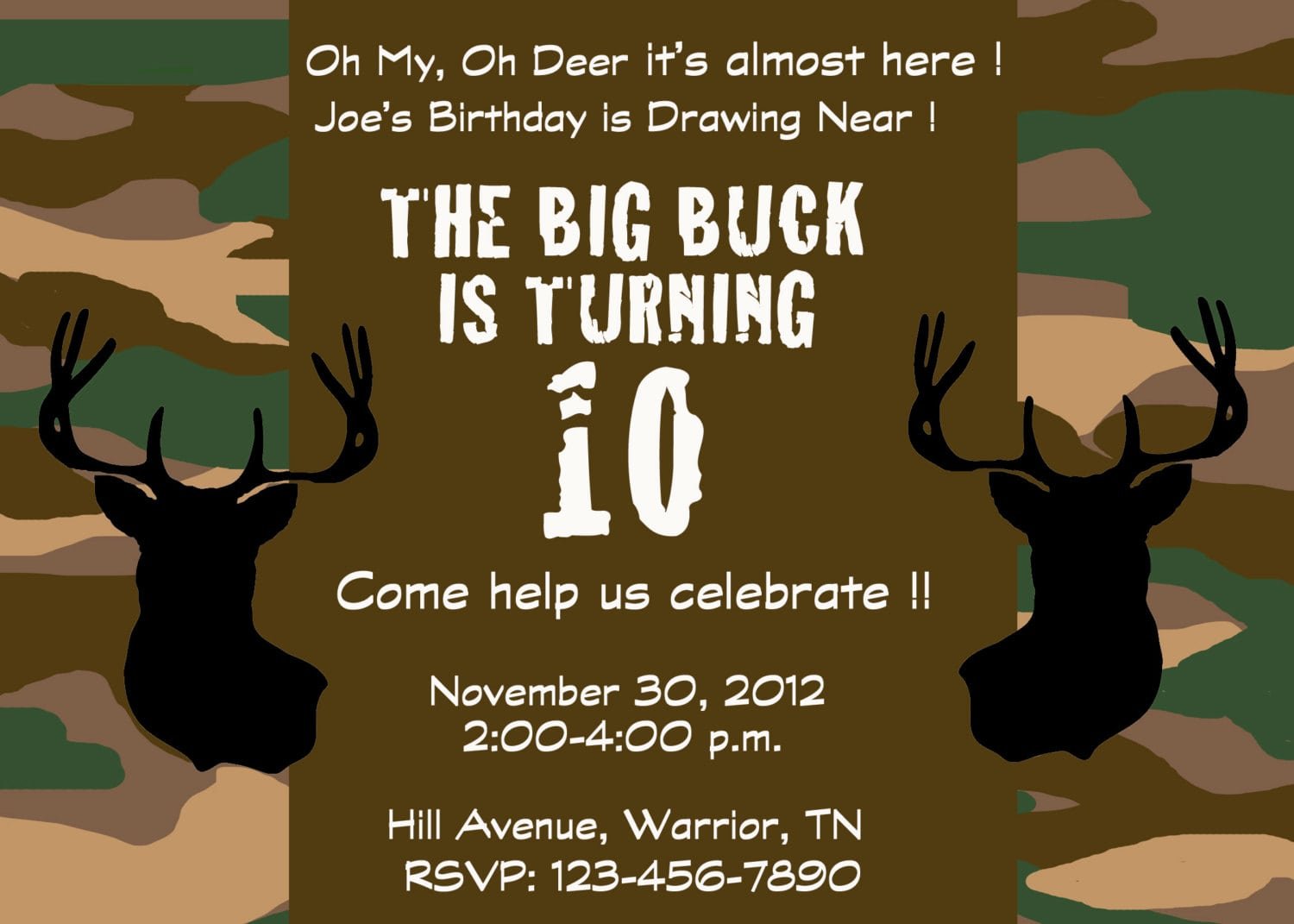 Deer Hunting Camo Party Invitation By Sweetsarahdesigns On Etsy