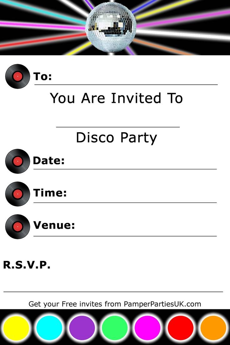 Free Disco Party Invitation Fill