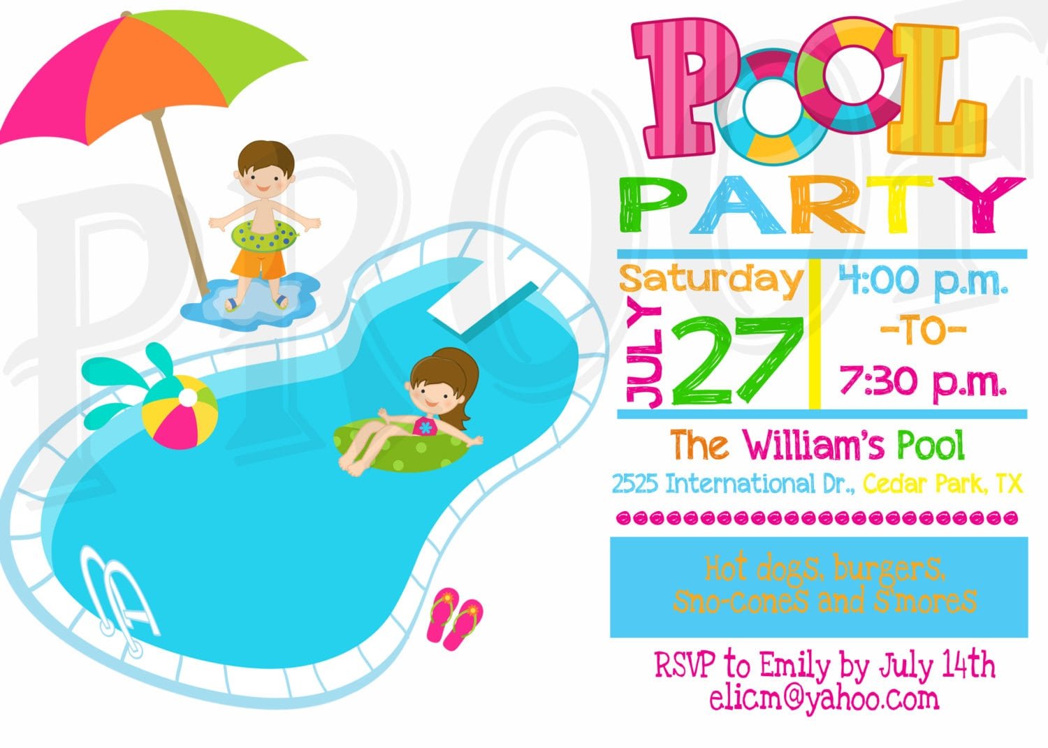 Free Printable Pool Party Birthday Invitations