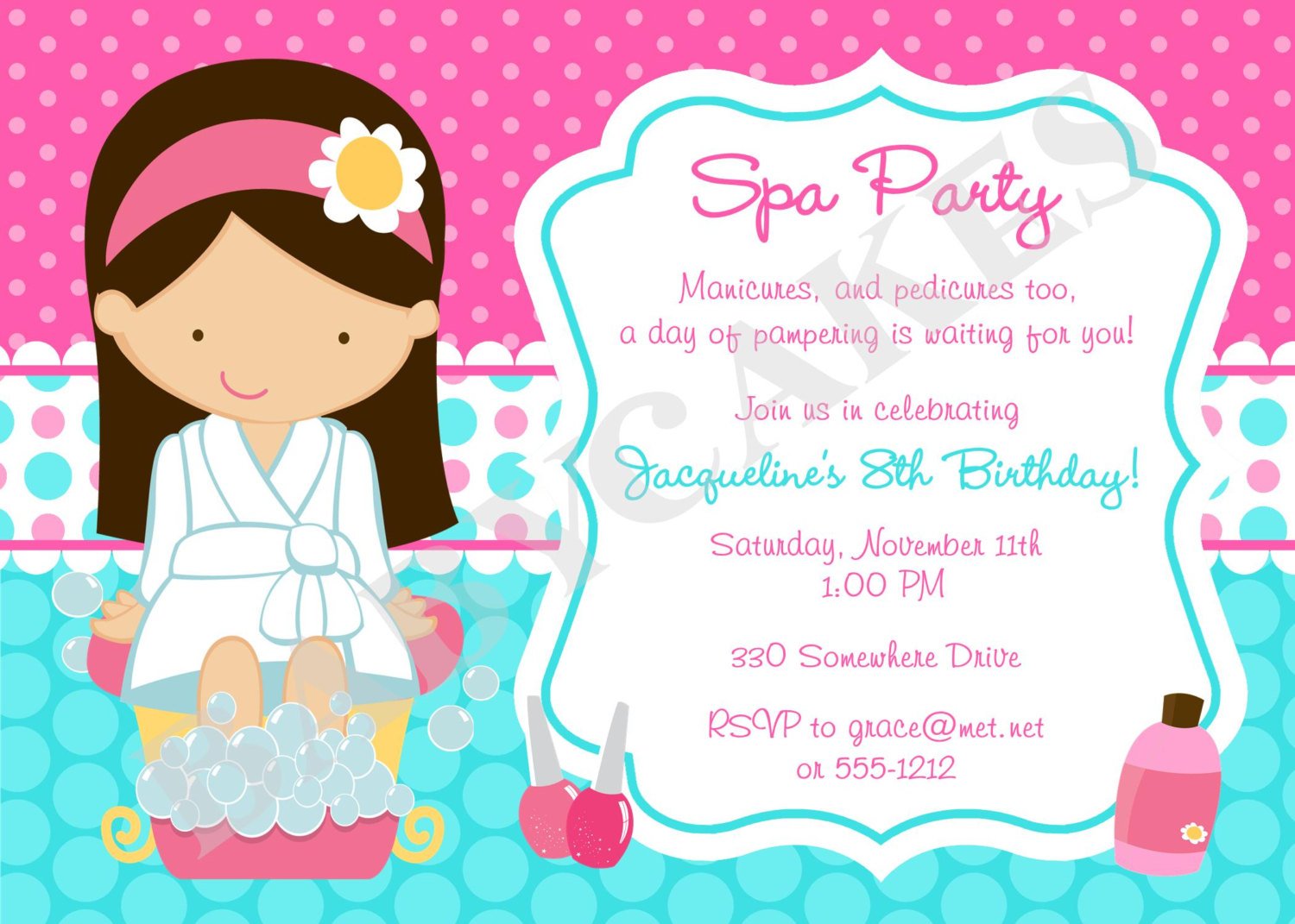 Girl's Sleep Over   Slumber Party Birthday Invitation