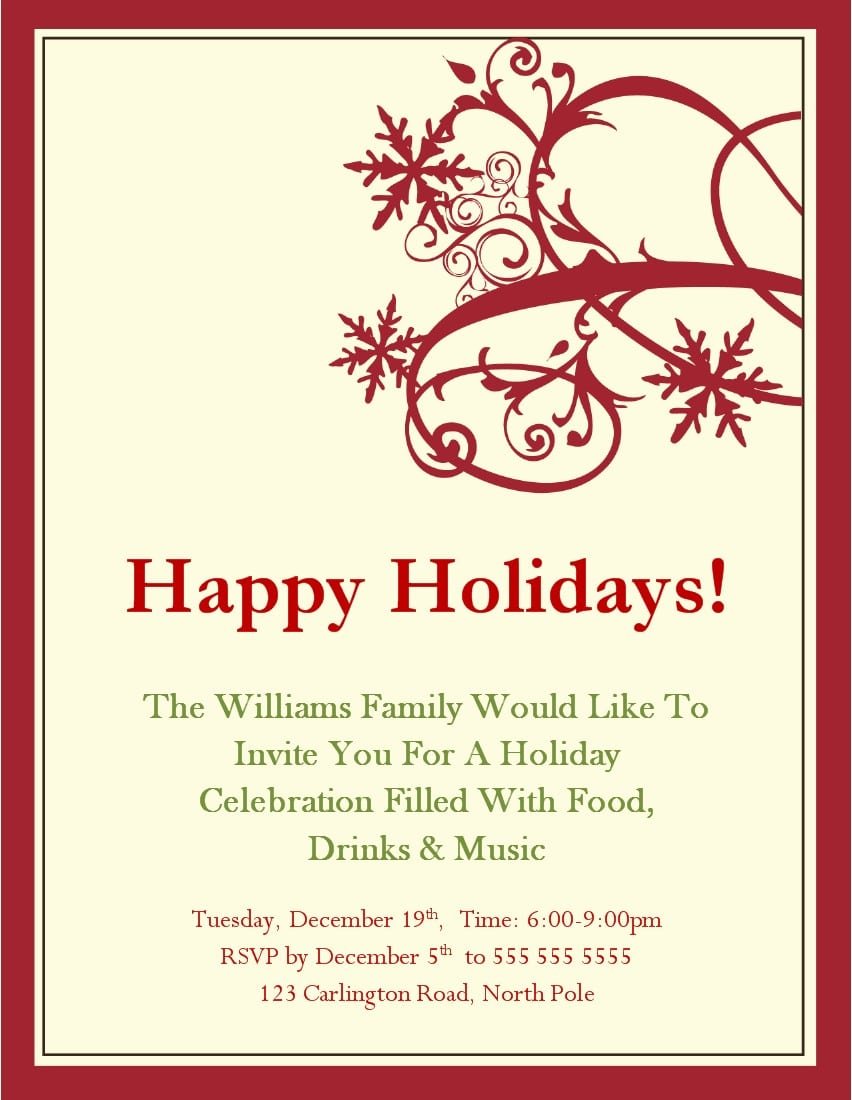 Holiday Party Invitation Template Free