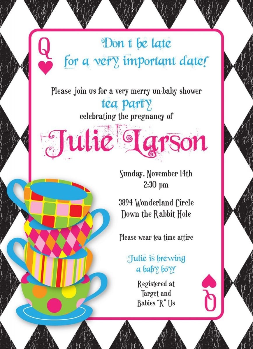 Invitation Wording Mad Hatter Tea Party