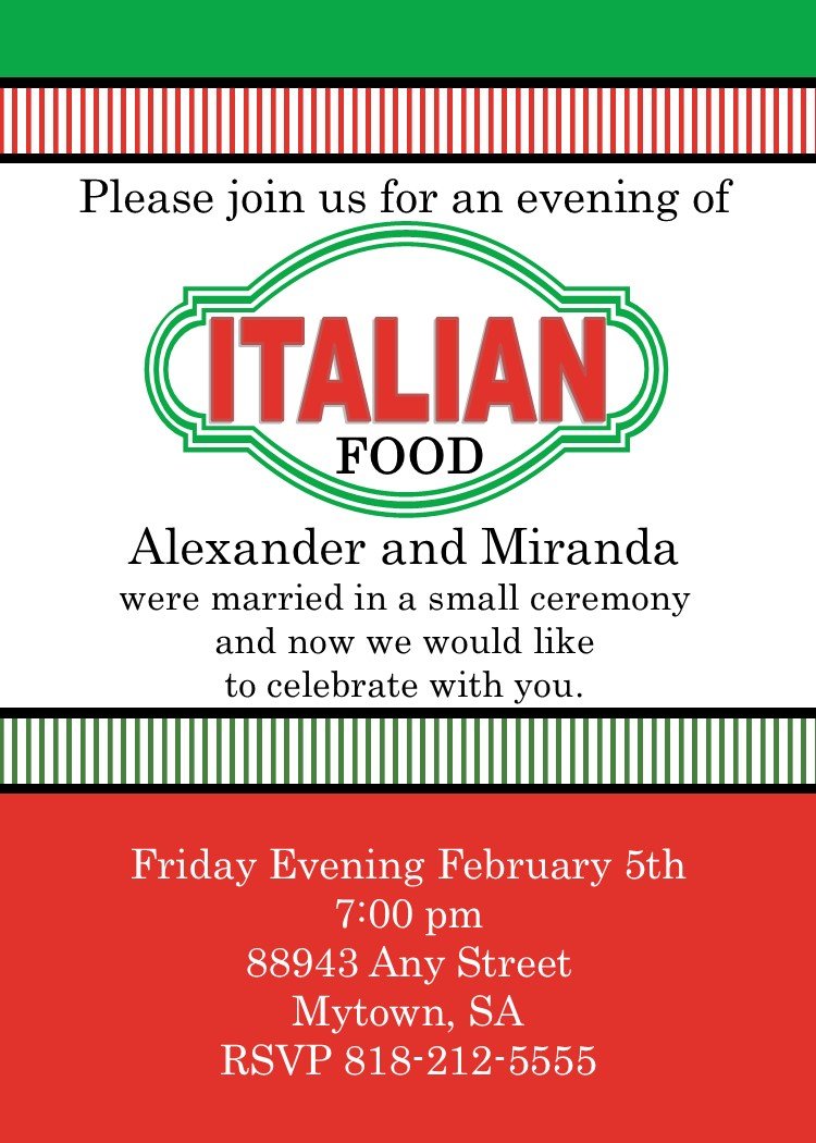 Italian Theme Party Invitations New Selections Spring 2017