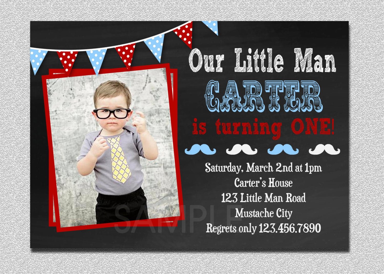 Little Man Birthday Invitation Little Man Mustache 1st