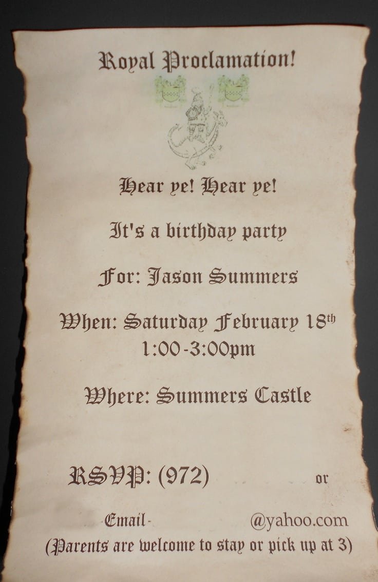 Medieval Party Invitations