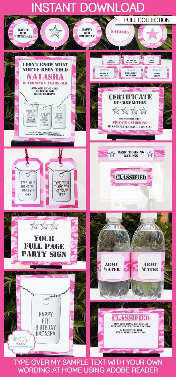 Pink Camo Party Printables, Invitations & Decorations