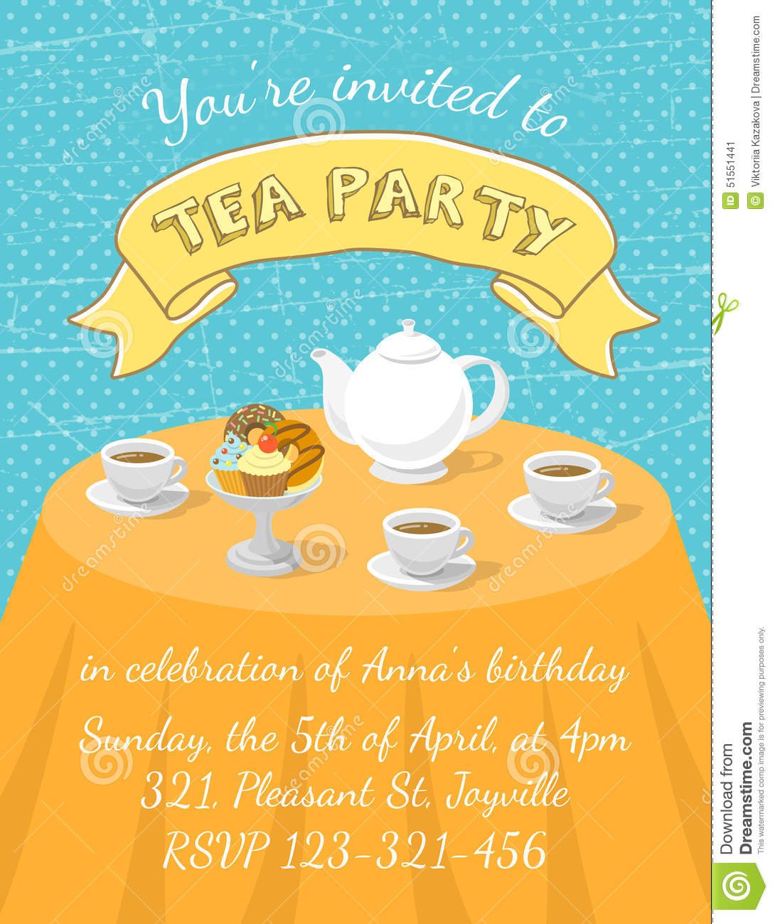 Tea Party Invitation Template Stock Vector