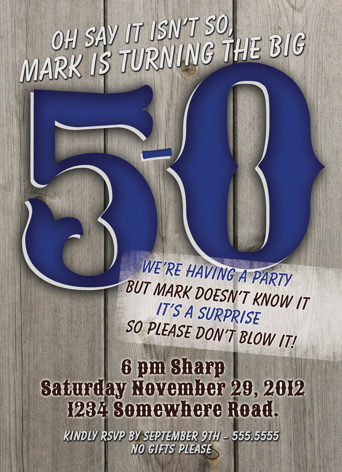 50th Birthday Surprise Party Invitations, Man, Boy, Masculine