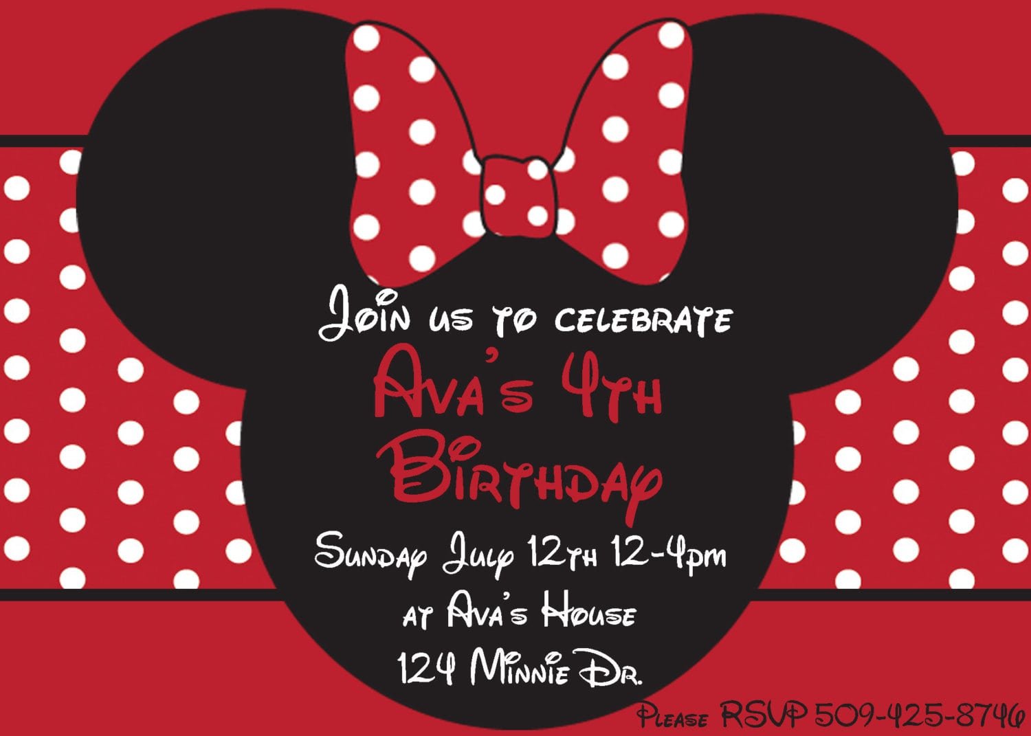 Diy Minnie Mouse Red Printable Birthday Party Invitation Pink