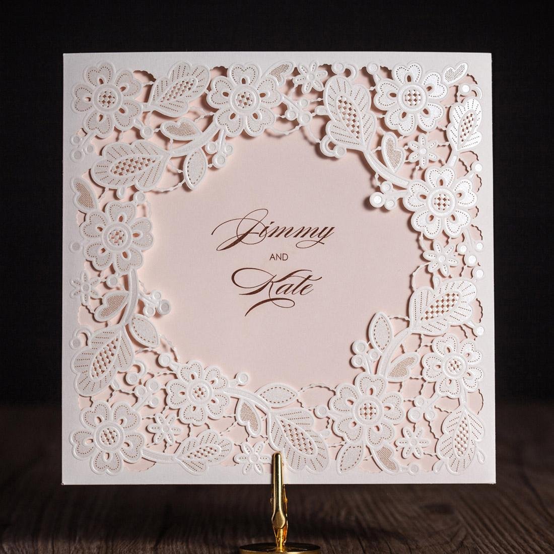 Laser Cut Wedding Invitations Cards White Gold Engagement Flowers