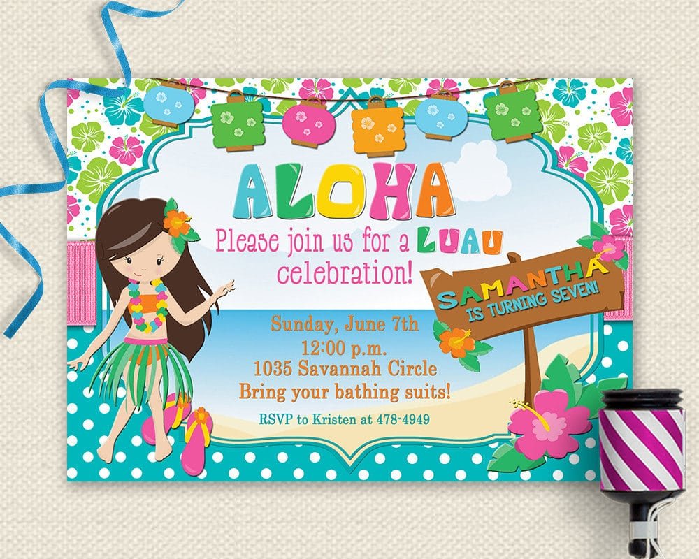 Luau Invitation Luau Birthday Invitation Luau Party Luau