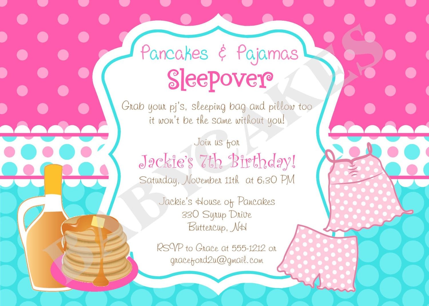 Pancakes And Pajamas Invitation Pancake And Pajama Party Birthday