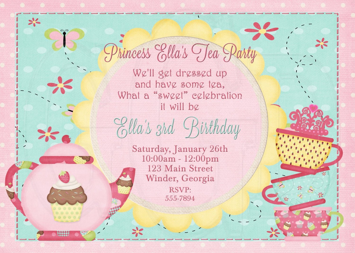 Princess Tea Party Birthday Invitations