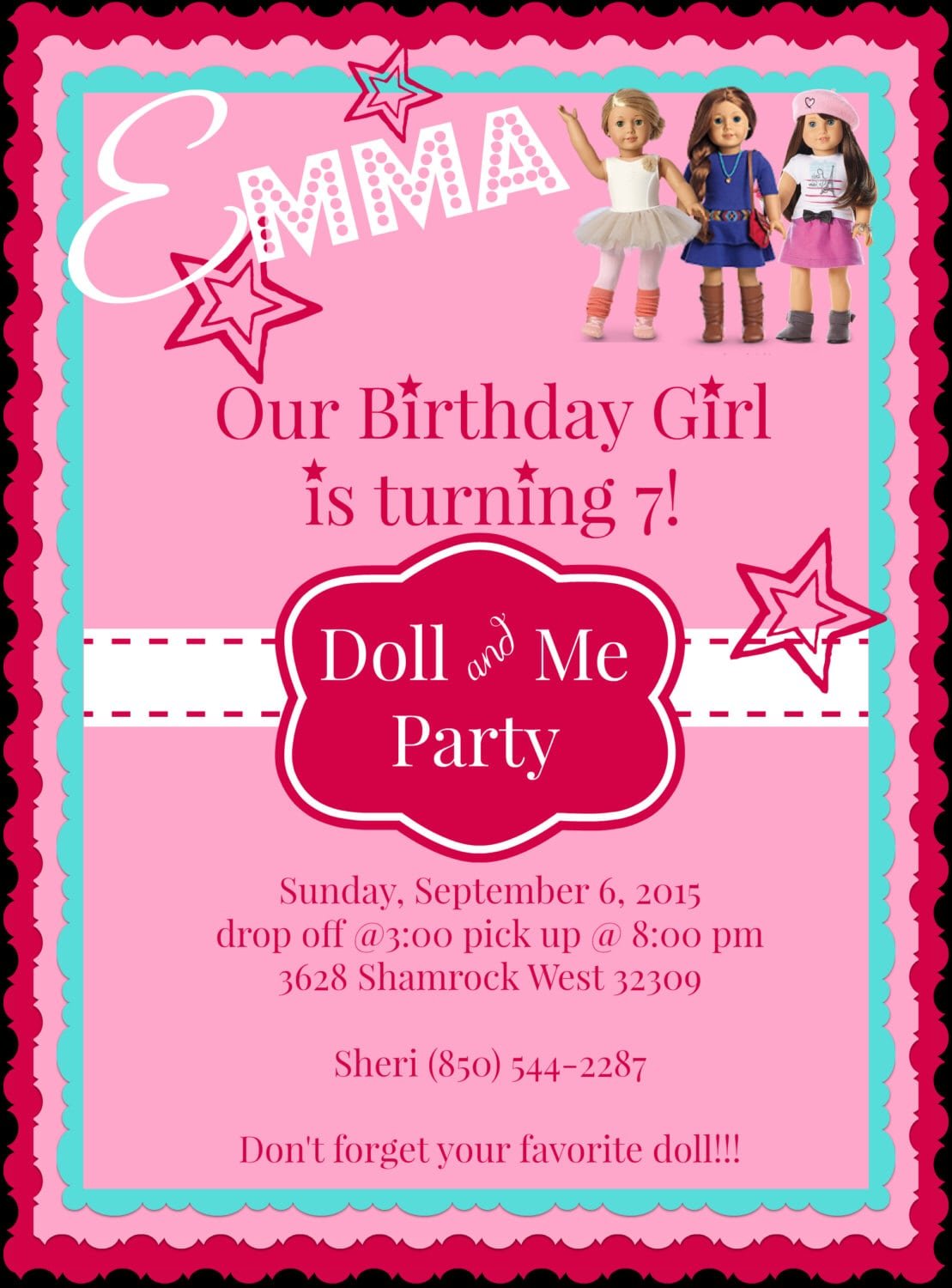 Printable Diy American Girl Doll Tea Party Invitation By