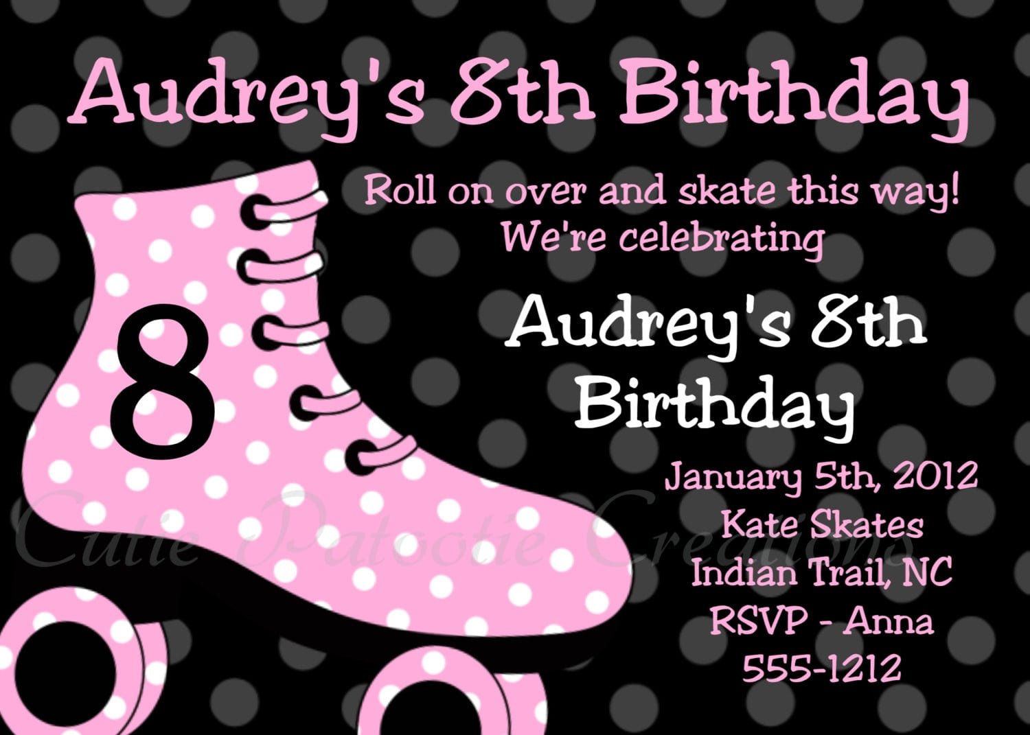 Roller Skating Birthday Invitations Pink And Black