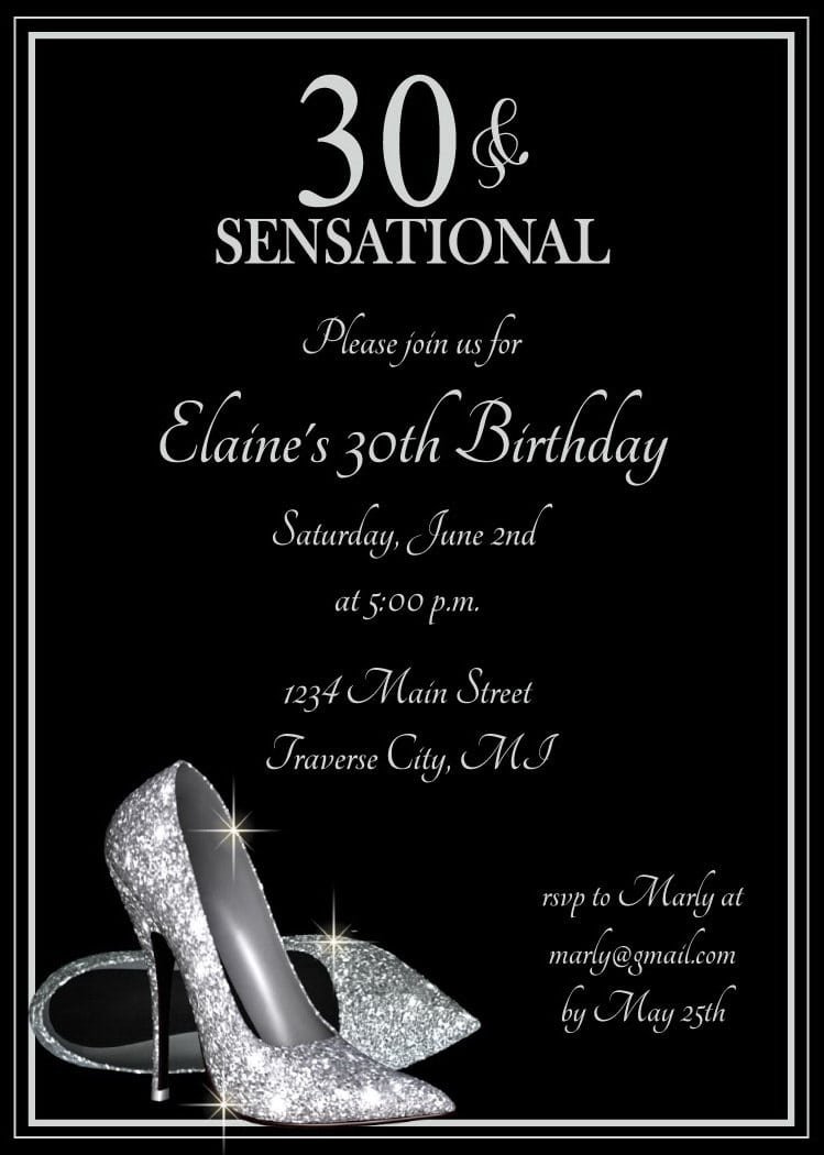 Silver Glitter Shoes Adult Birthday Party Invitations