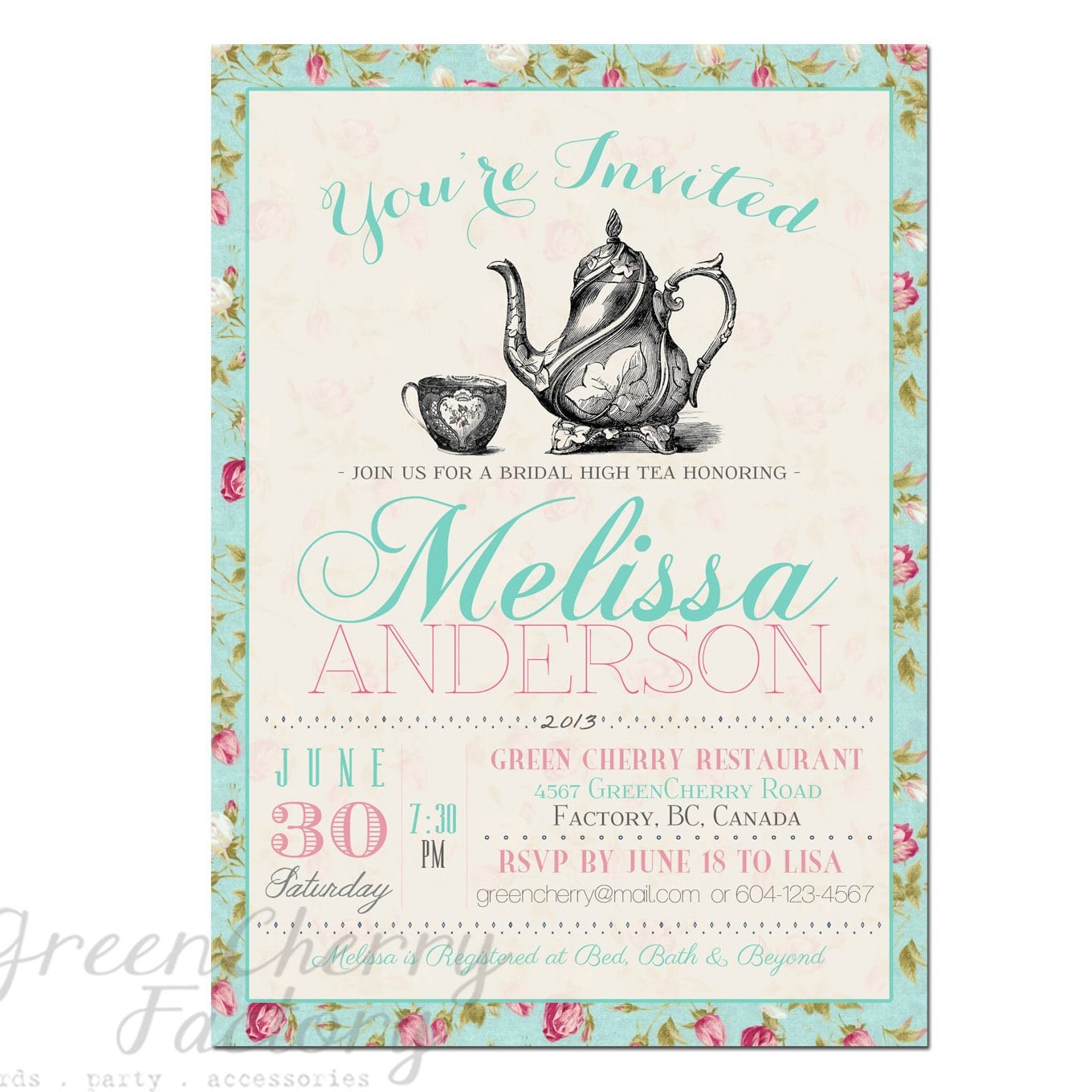 Bridal Shower Tea Party Invitations