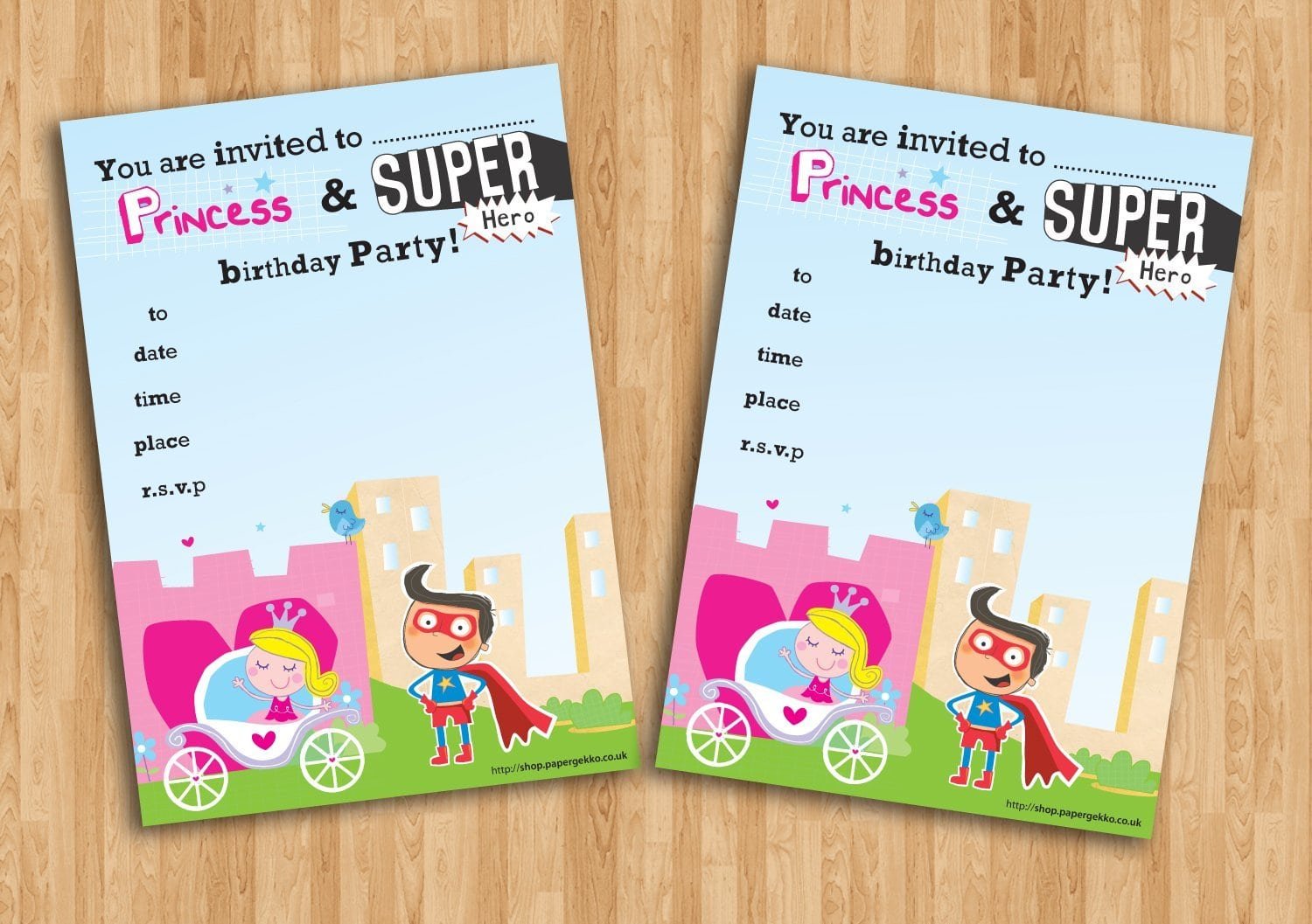 20 Children's Birthday Party Invitations Princess And Superhero