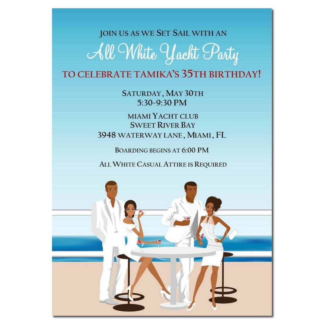 African American All White Yacht Party Invitation African