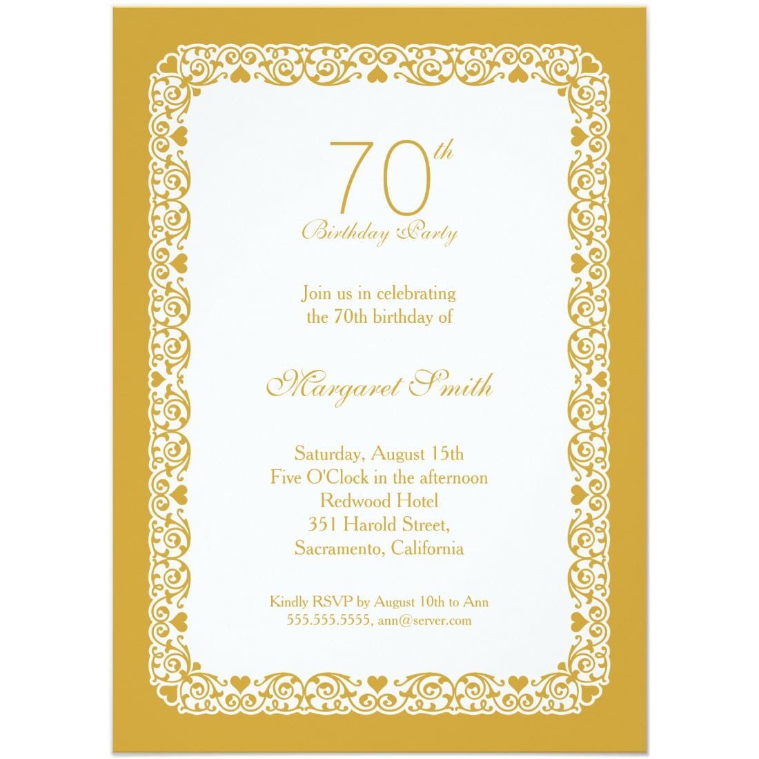 Elegant Personalized 70th Birthday Party Invitations