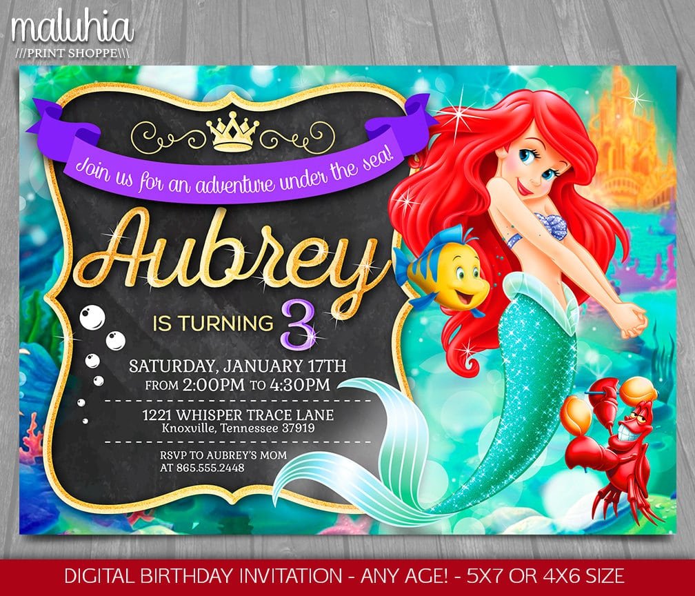 Little Mermaid Invitation Disney Ariel Invite Little