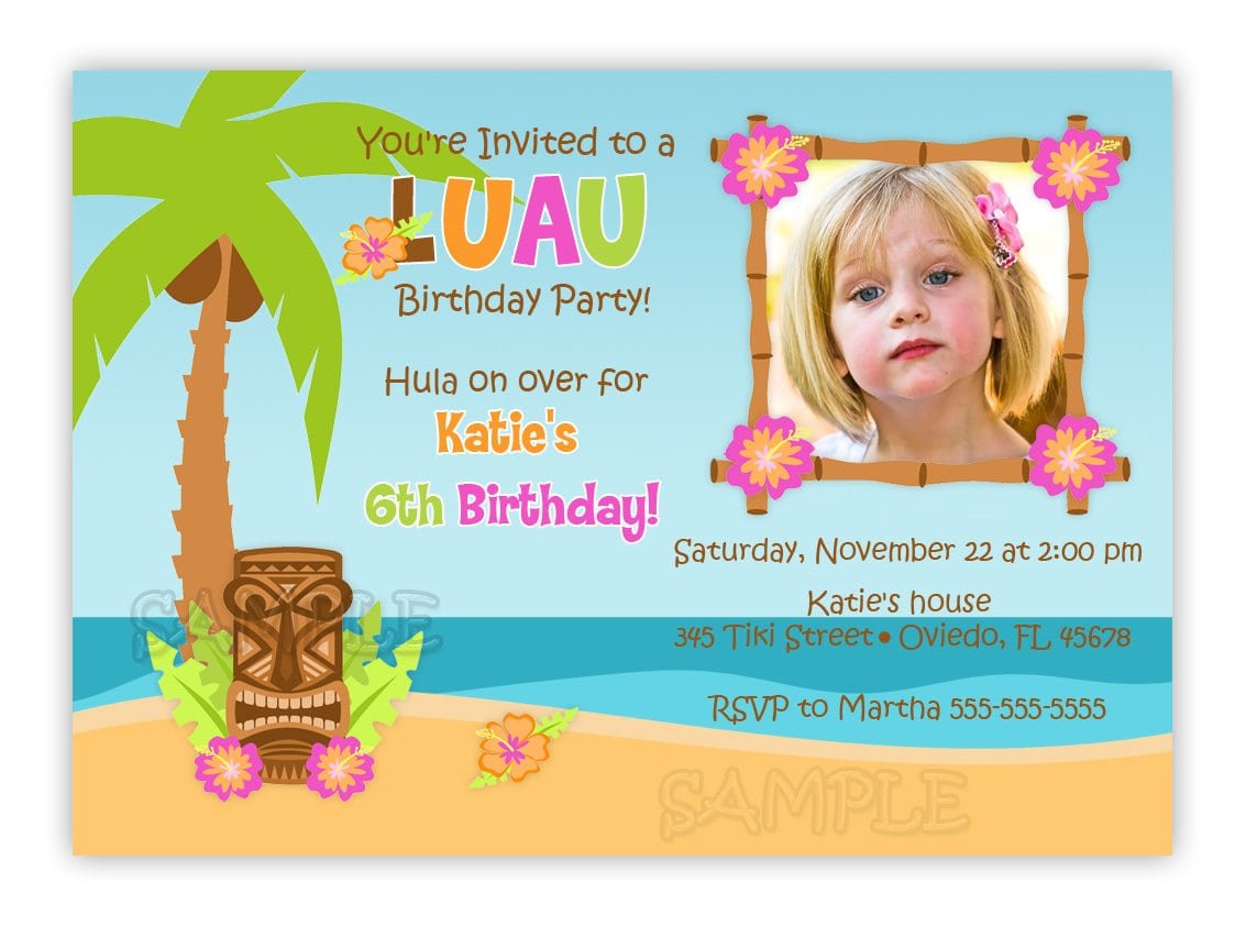 Luau Hula Birthday Party Photo Card Invitation You Print