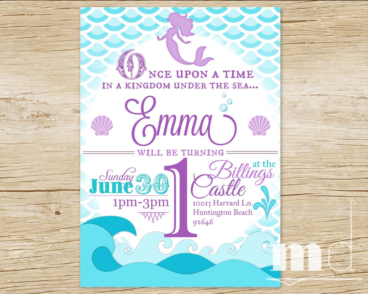 Mermaid Birthday Party Invitation Little Mermaid Birthday