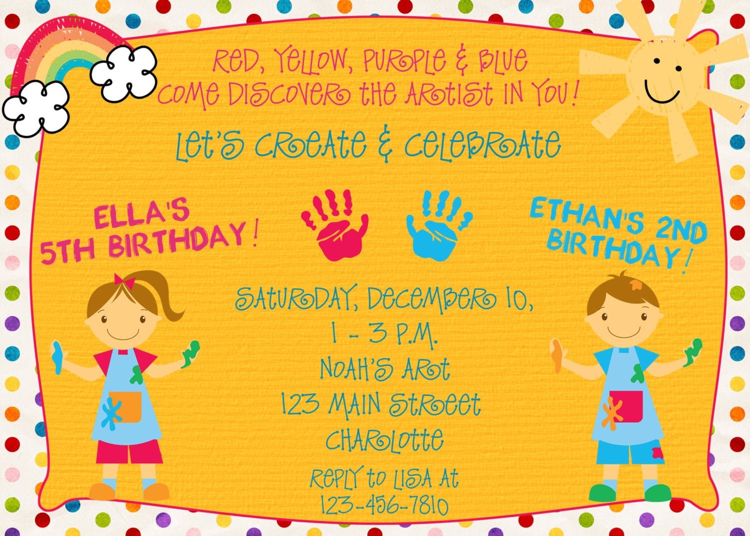 Paint Party Birthday Invitation Sibling Birthday Arts And