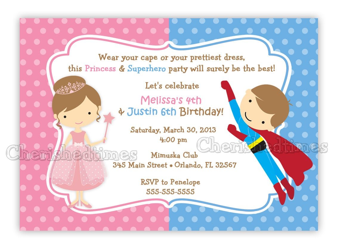 Princess And Superhero Birthday Invitation Digital File