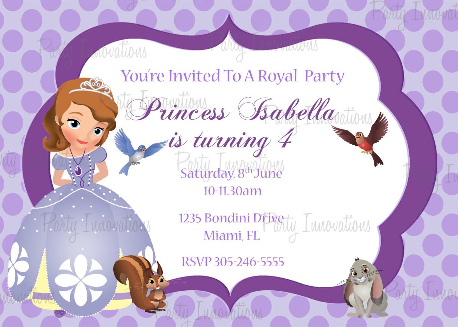 Princess Party Invitations Princess Sofia Party Invitations