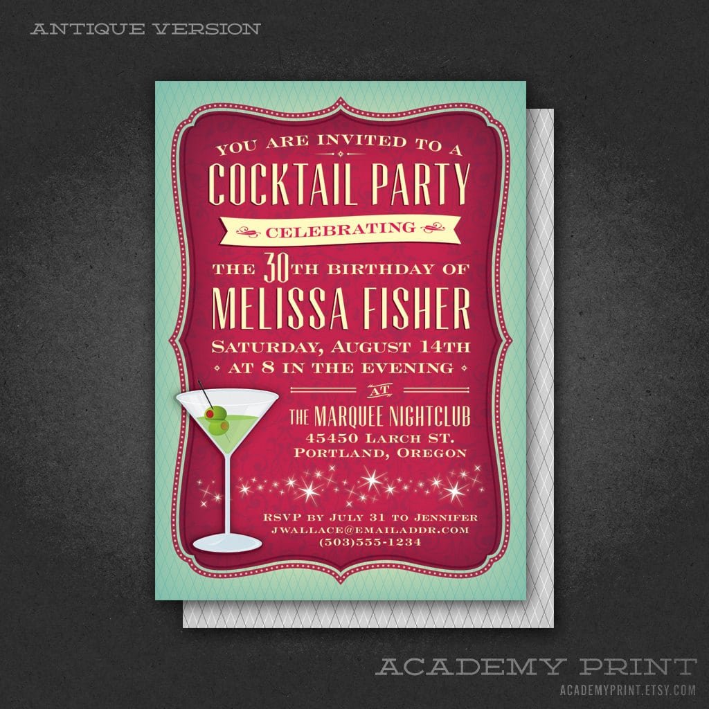 Printable Cocktail Party Birthday Invitation With Martini