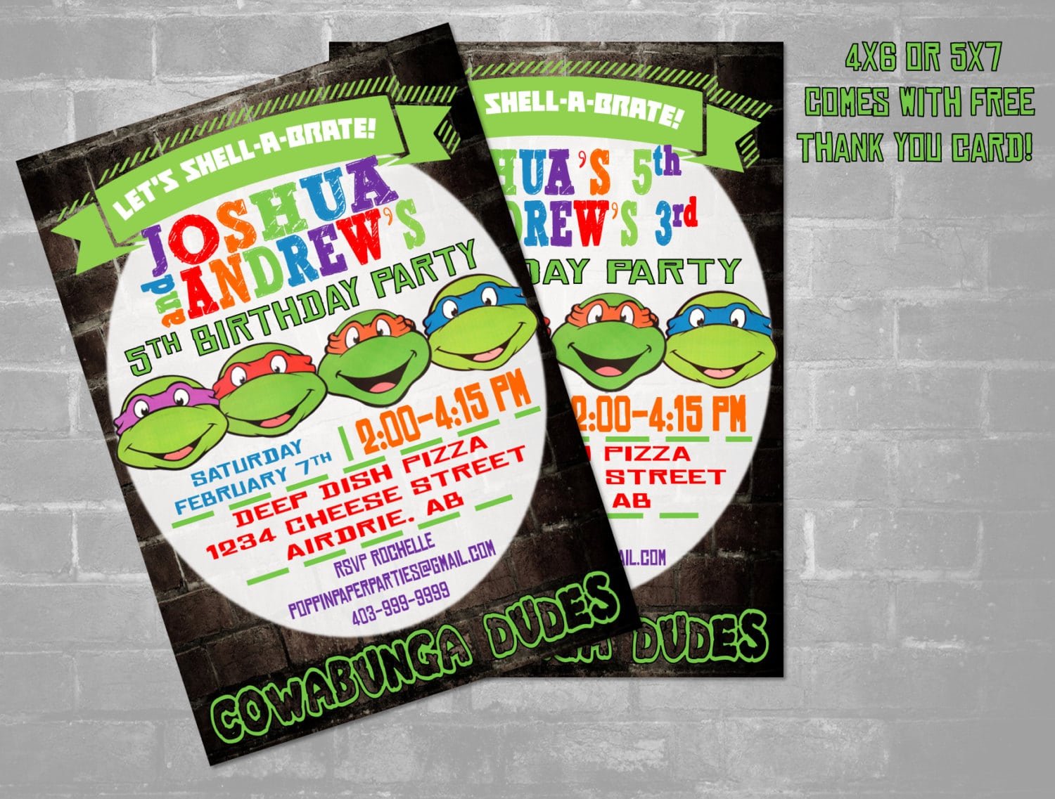 Tmnt Ninja Turtle Invitation Twins Ninja Turtles Invitation