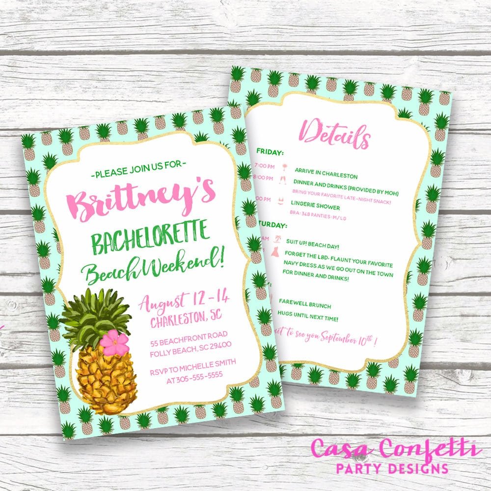 Bachelorette Itinerary, Pineapple Bachelorette Invitation, Beach