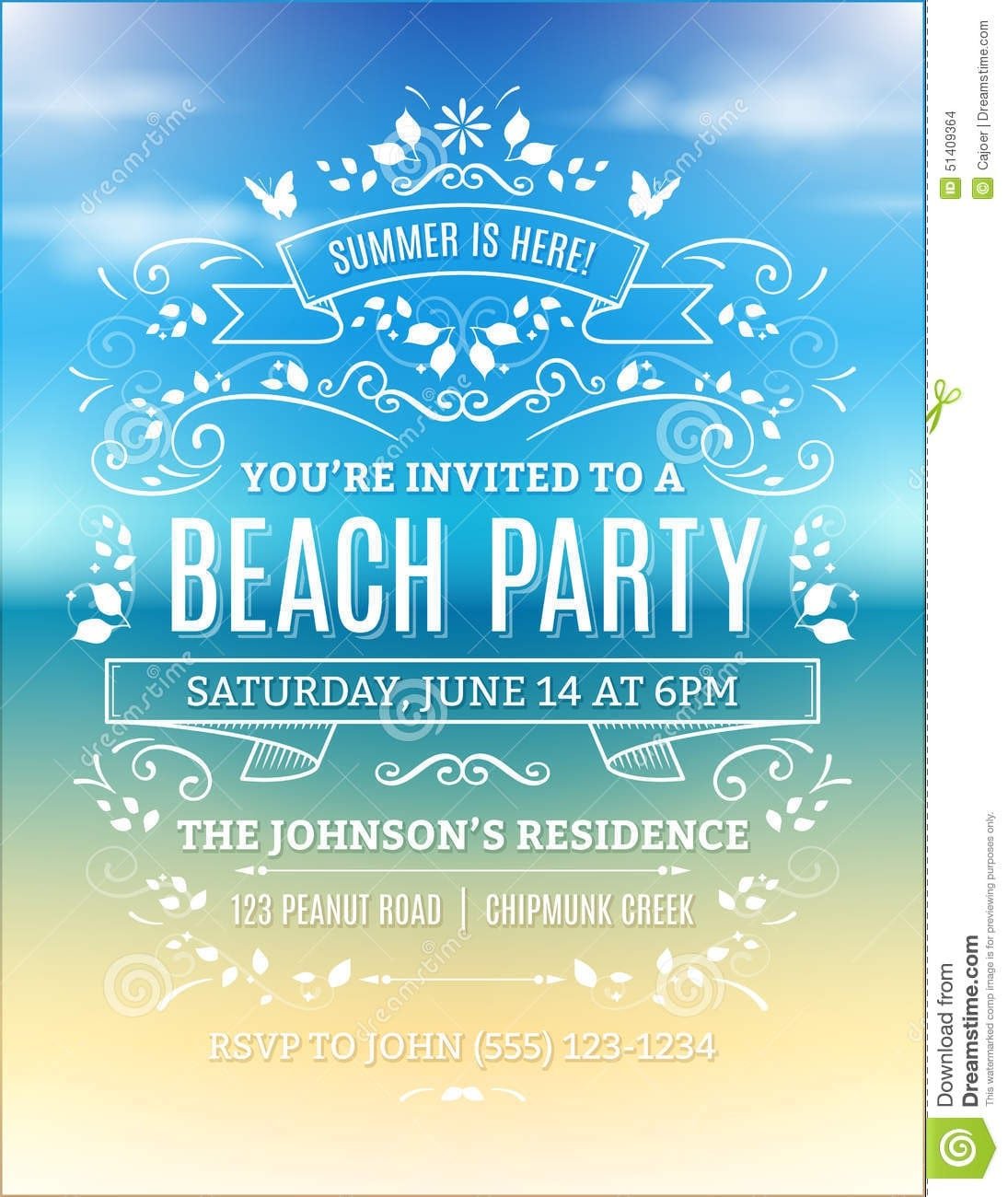 Beach Party Invitations Free Printable