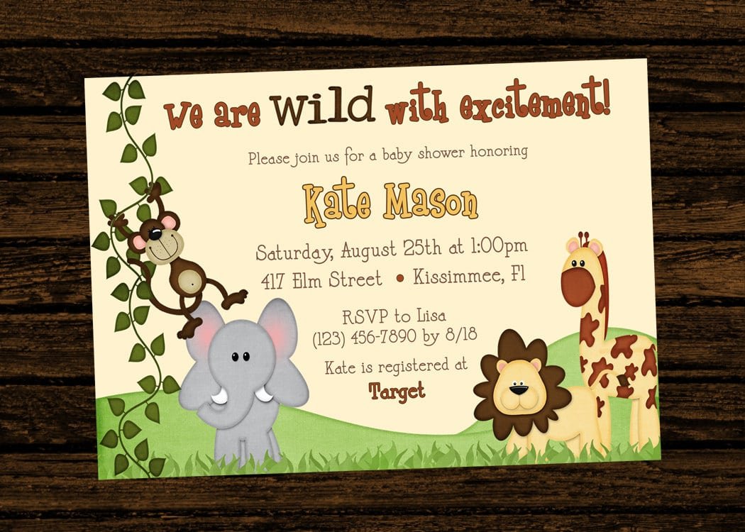 Custom Baby Shower Jungle Themed Birthday Party Invitations