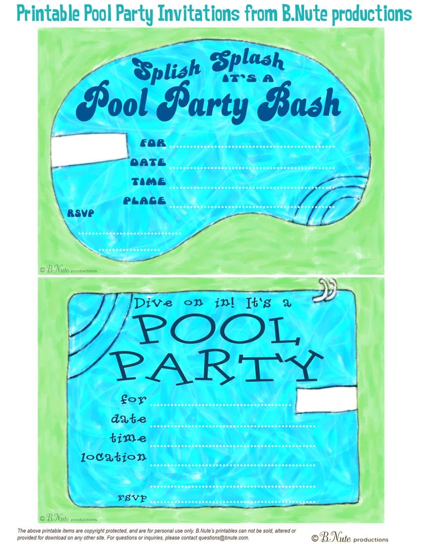 Free Printable Pool Party Invitations