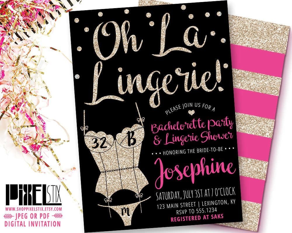 Gold Glitter Lingerie Shower Invitation, Oh La Lingerie